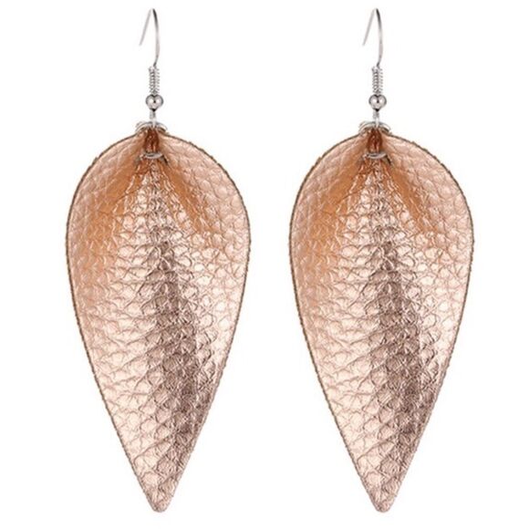 Gold Vegan Leather Leaf Earrings NWT - Picture 1 of 7